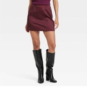 a new day Burgundy Satin Mini Skirt